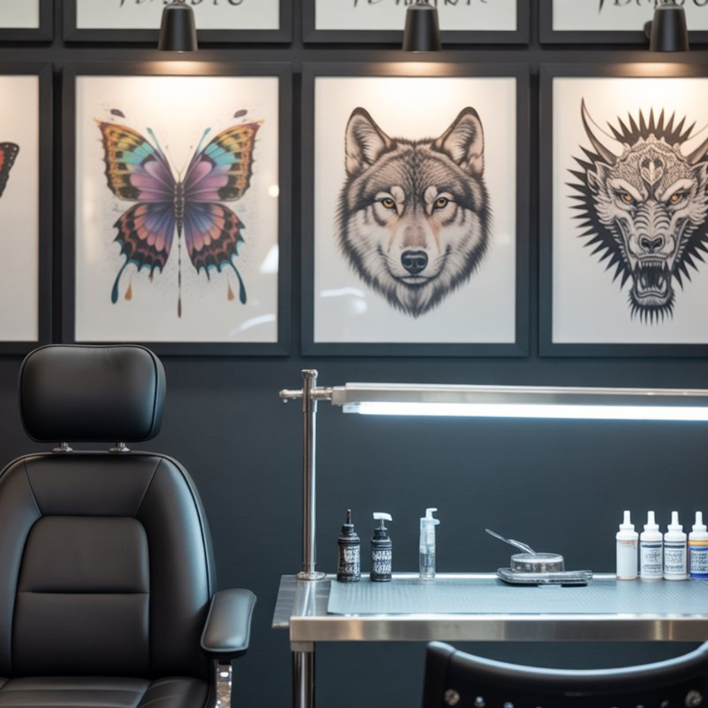 Modern tattoo workstation inside tattoo studio in Pune